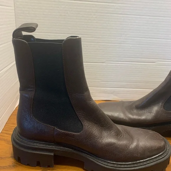 Zara Woman’s EU39 US8 Brown Leather Ankle Elastic Chunky Heel Chelsea Boots - Picture 7 of 11